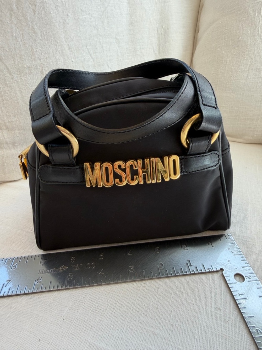 Moschino Black Mini Bag with Gold Logo